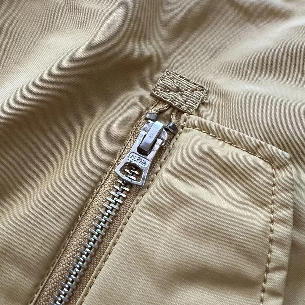 Alpha Industries Full‎ Zip Bomber Jacket Mens M Mustard Yellow Hooded Flight